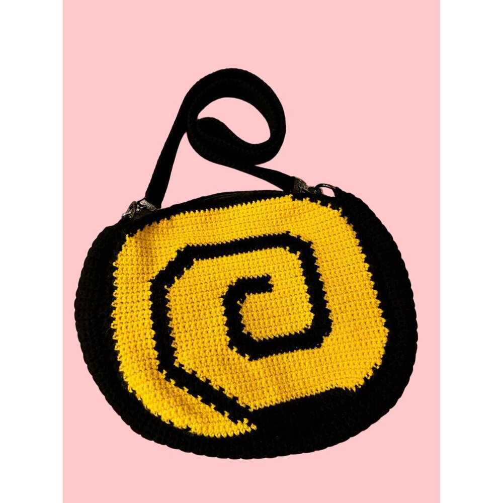 Uzamaki tote bag - Anime black and yellow swirl design w/ metal hardware